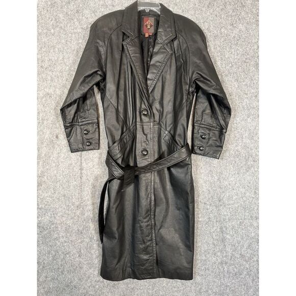 VTG G-III Global Identity Womens Leather Trench Coat Size Medium Black‎ Goth - Picture 1 of 11